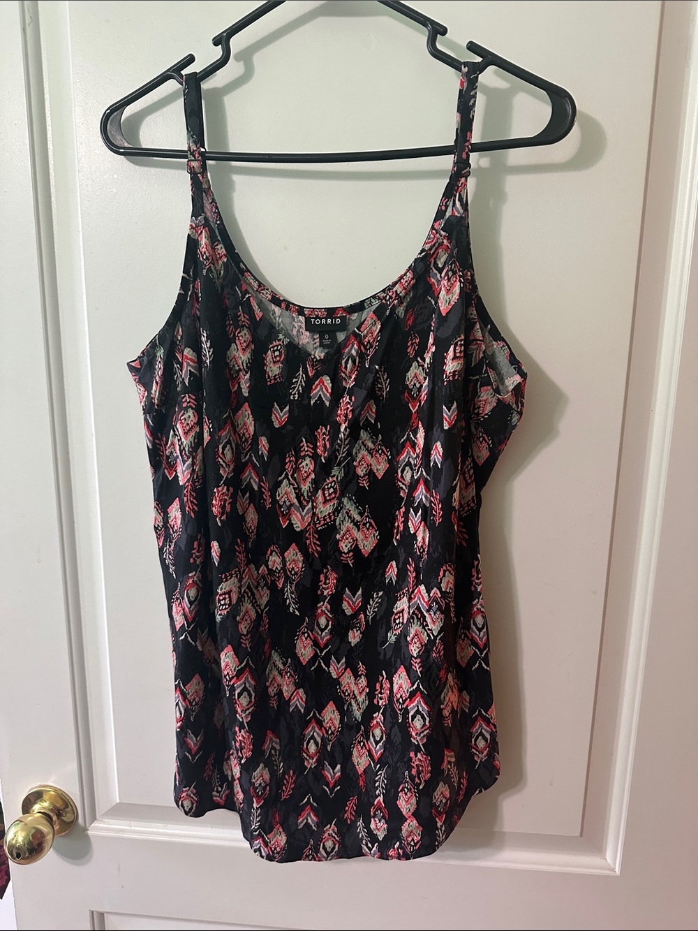 Torrid Black Printed Spaghetti Strap Cami with Pink and Cream Motif